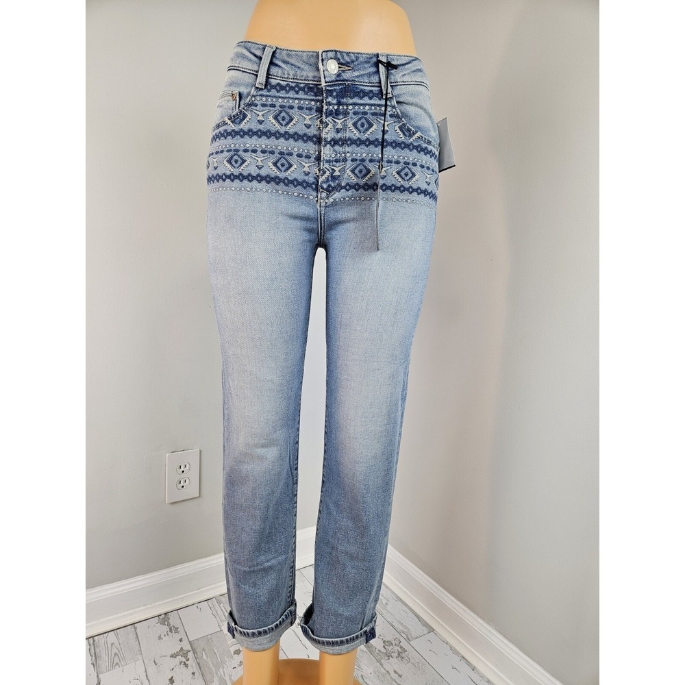 Mavi Brenda Light Wash Embroidered Straight Leg Jeans Size 27 Boho
